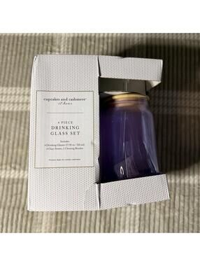 Cupcakes and Cashmere Set Of 4 Pink Glasses With Lids & Straws Sippy Cups New